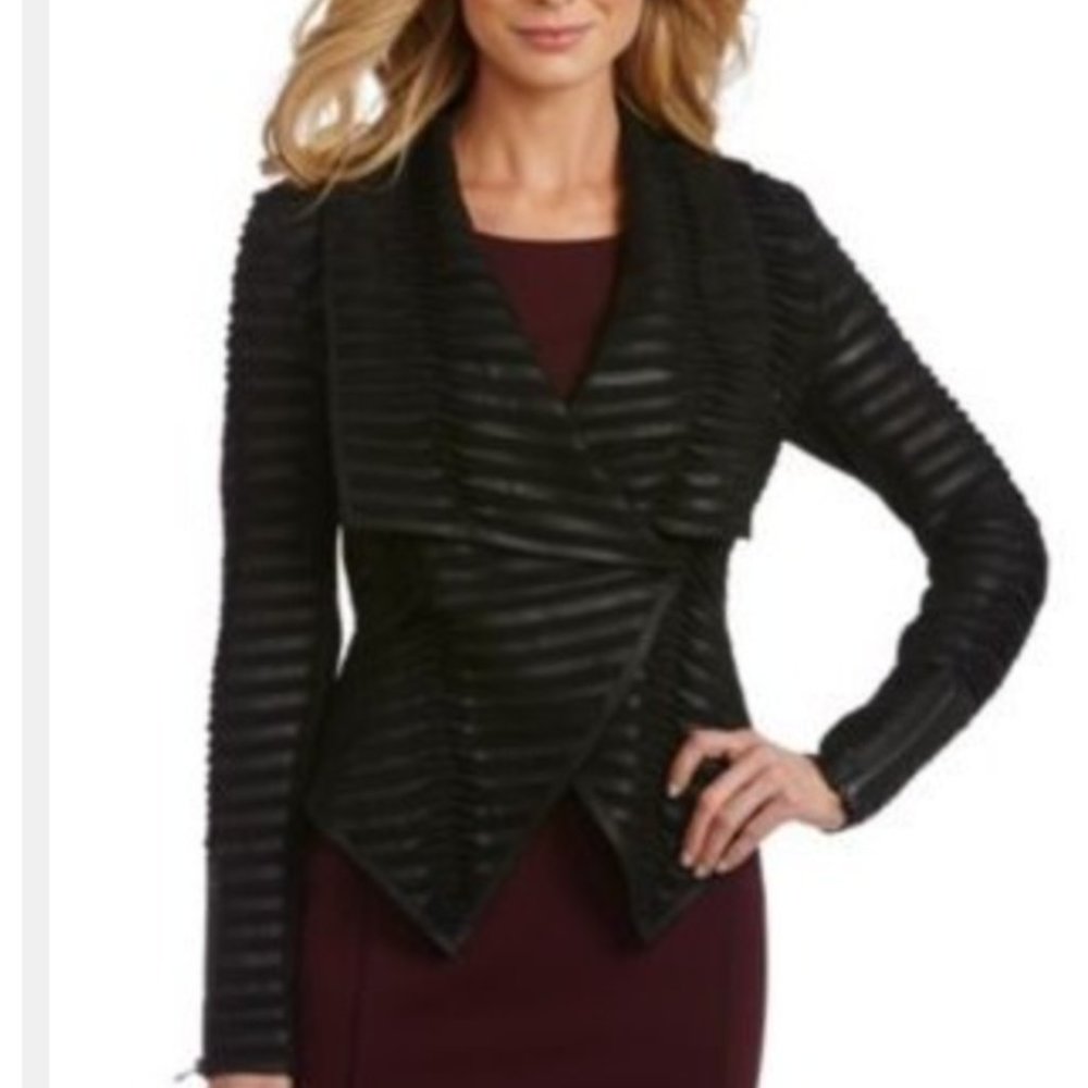 Cache Textured Leather Jacket - Draped Ruffles - image 1